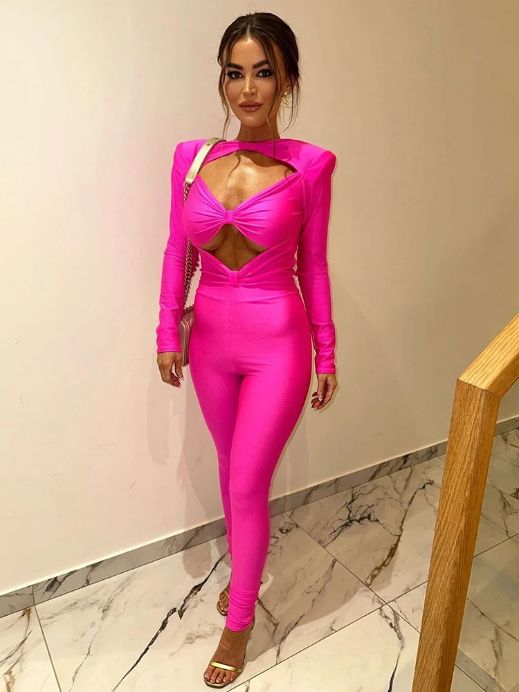 Hollow Out High Waist Long Sleeve Jumpsuit VestiVogue  