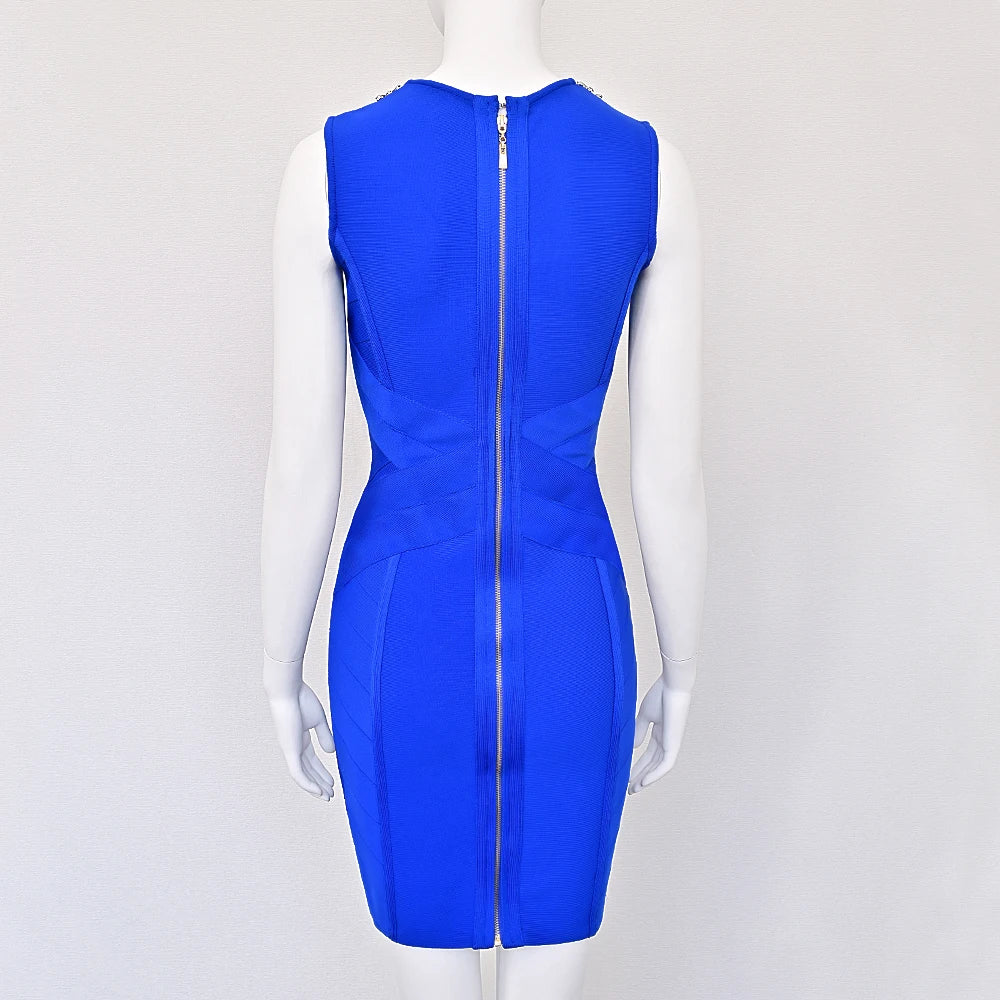 Luxury Blue Diamond Bandage Dress VestiVogue