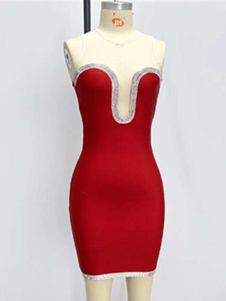 Red Diamonds Sleeveless Mini Bandage Dress VestiVogue  