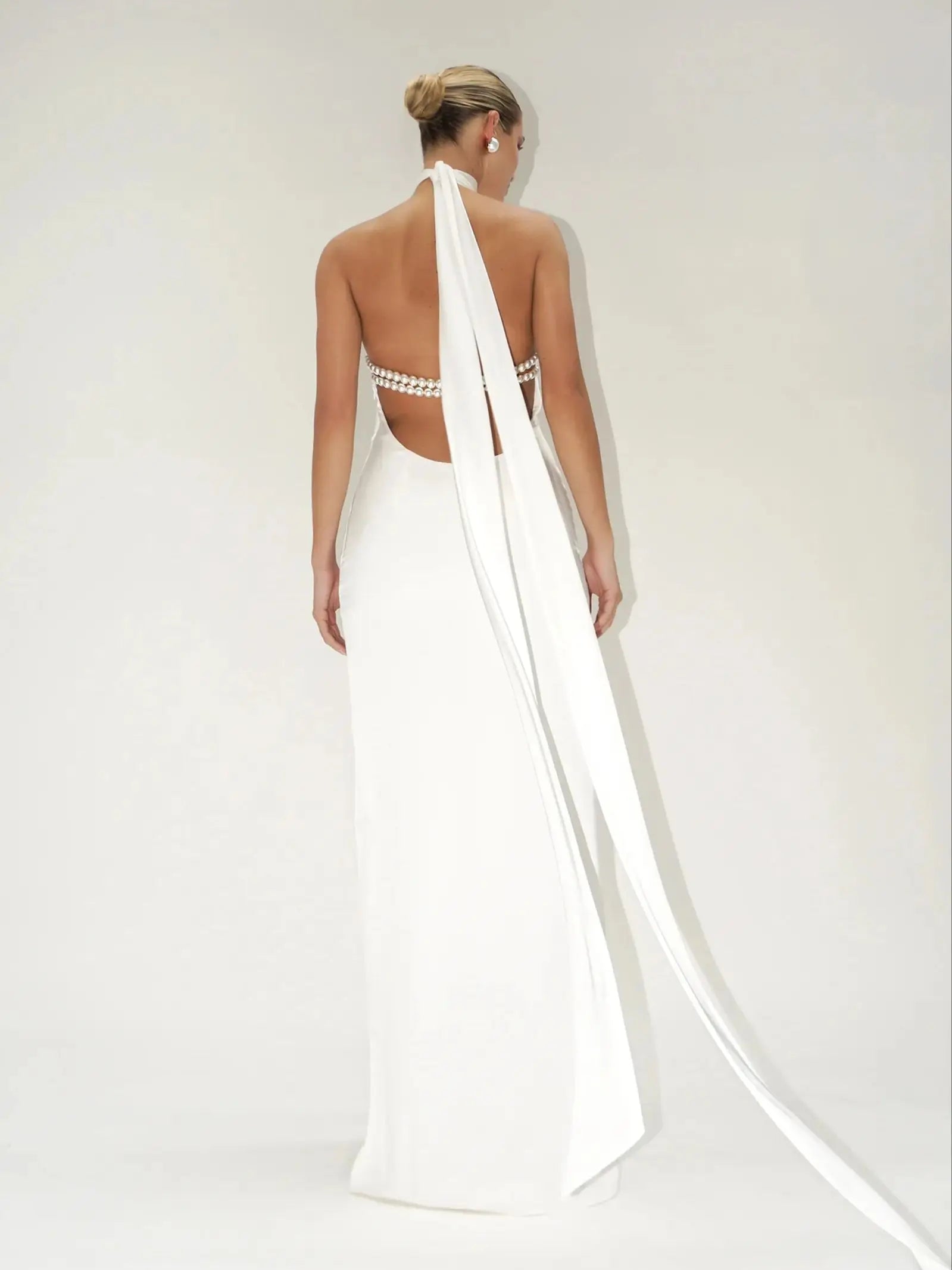 Backless Maxi Dress with Asymmetrical Neckline and Split Design VestiVogue  