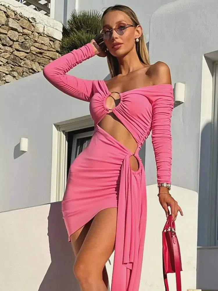 Women’s Elegant Pink Cut Out Bodycon Mini Dress VestiVogue Pink XS