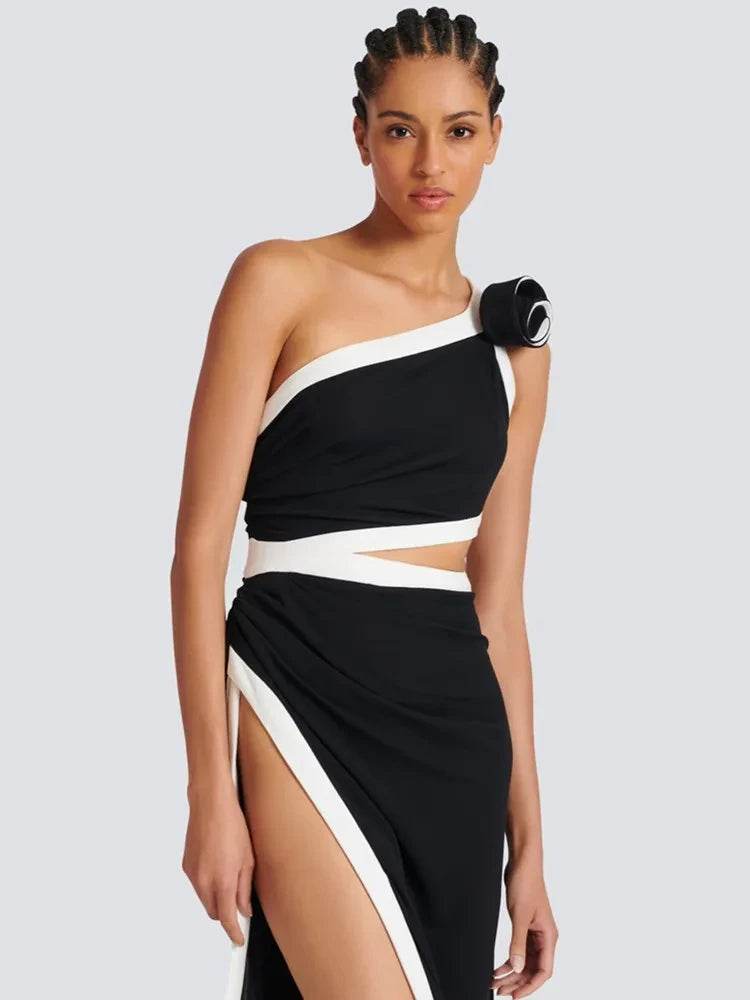 Black One Shoulder Split Bodycon Dress VestiVogue