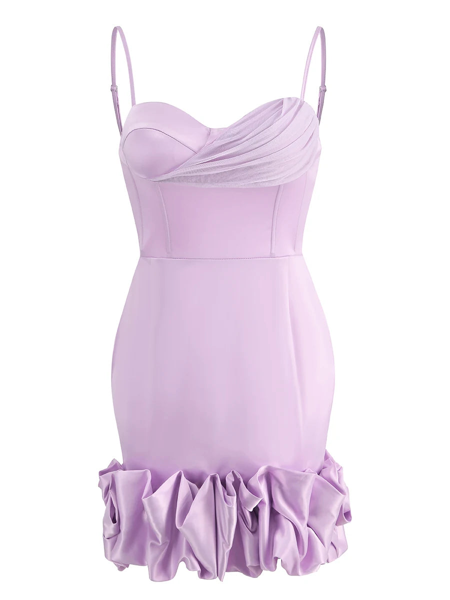 Lace Mesh Mini Cocktail Dress in Violet Pink VestiVogue  