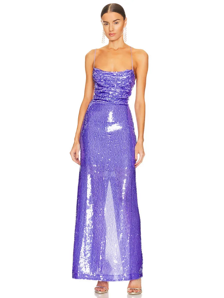 Backless Brown Sequin Maxi Dress VestiVogue Lavender S