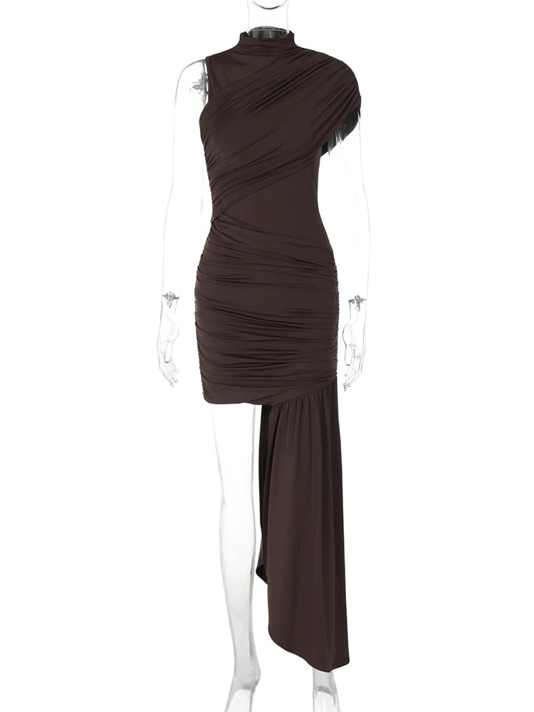 Ruched Asymmetrical Sleeveless Mini Dress VestiVogue