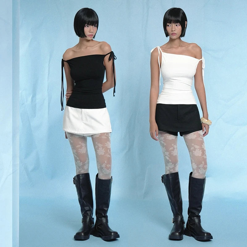 Solid Colour Lace-Up Strapless Camisole Top VestiVogue