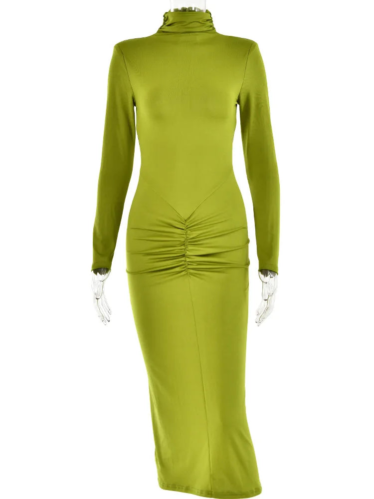 High Neck Bodycon Midi Dress for Women VestiVogue  