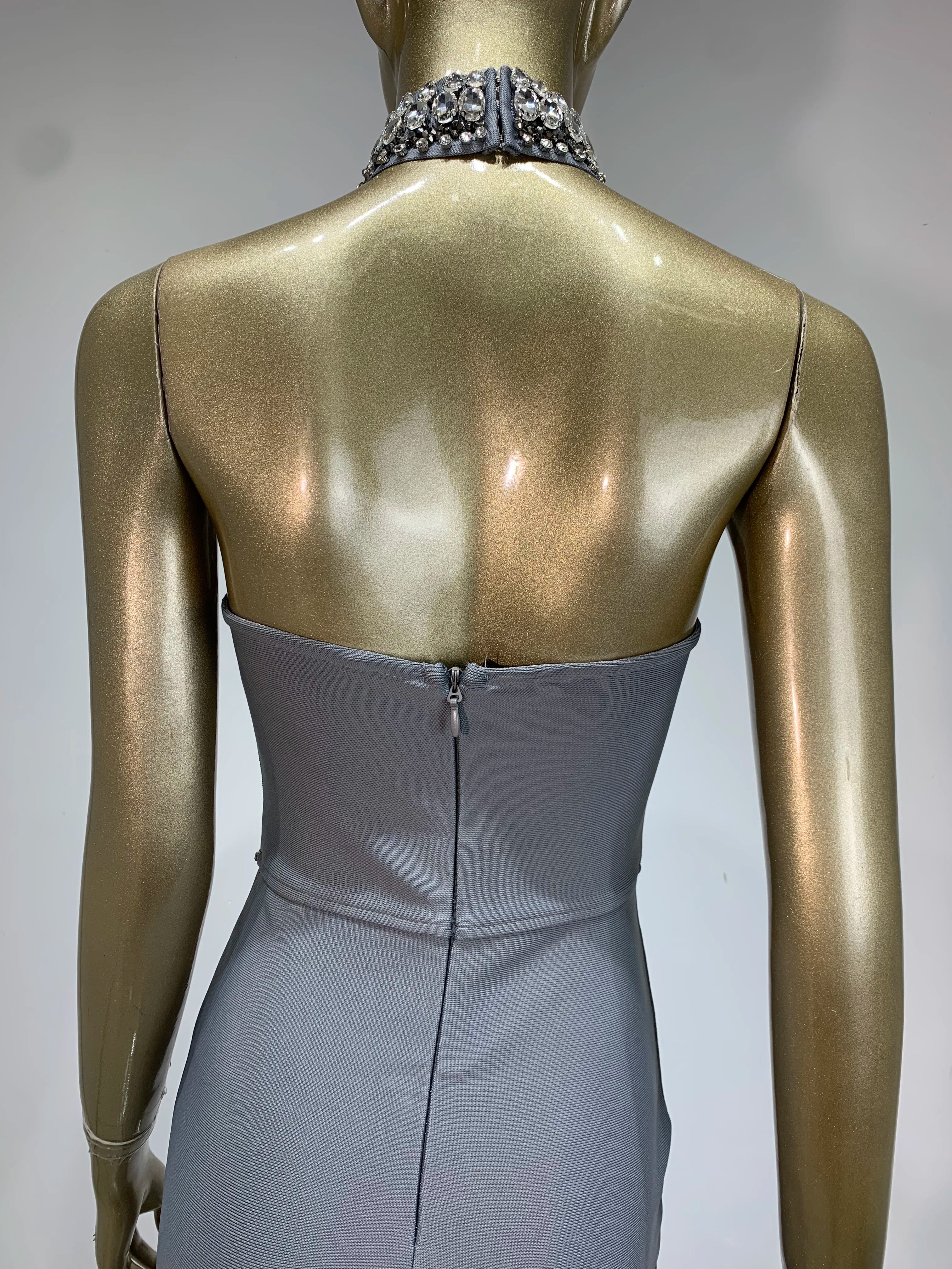 Beaded Grey Strapless Maxi Bodycon Dress VestiVogue