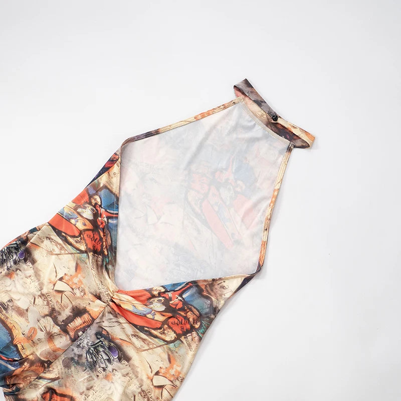 Printed Backless Skinny Jumpsuit with Hanging Neck VestiVogue