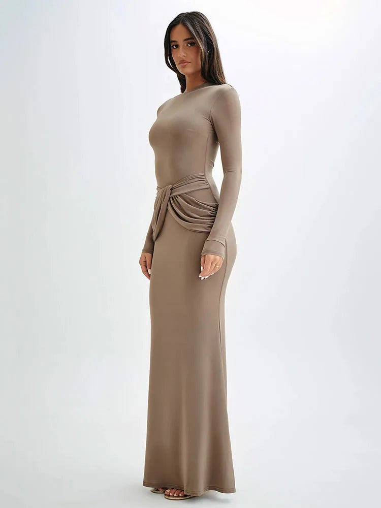 Elegant Bodycon Pleated Long Dress for Women VestiVogue  