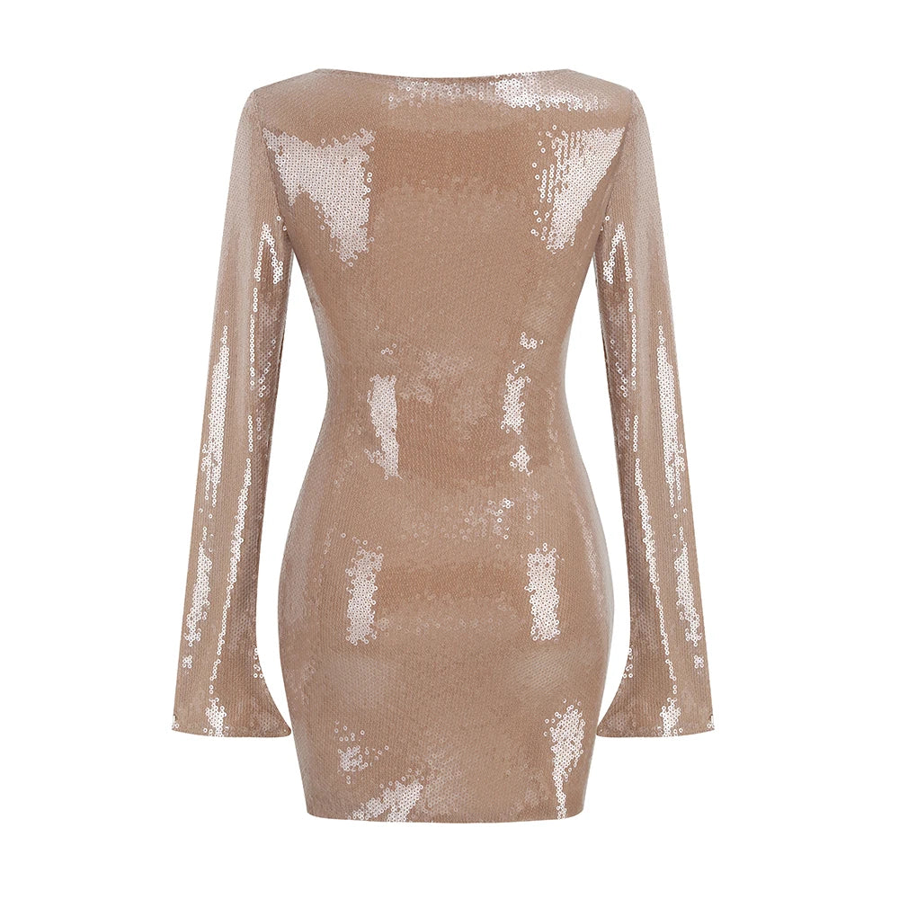 V-Neck Sequin Bodycon Mini Dress for Elegant Nights VestiVogue