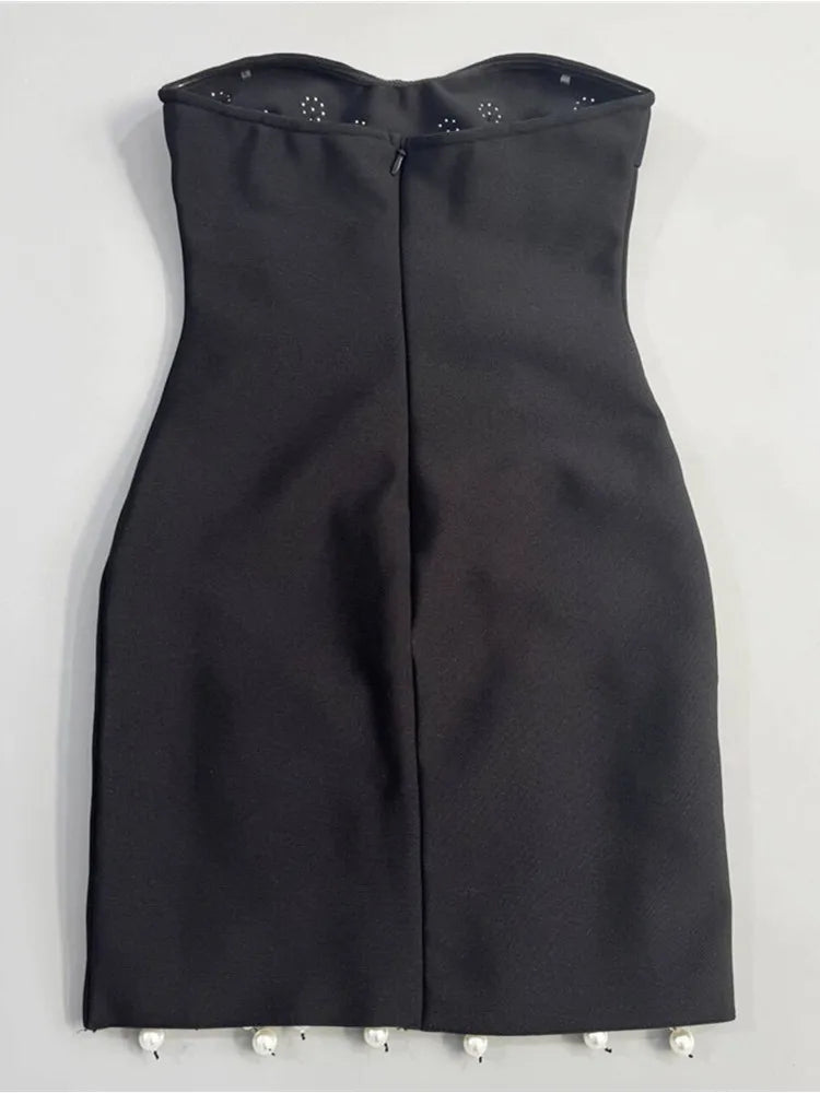 Strapless Beaded Black Bodycon Mini Dress VestiVogue