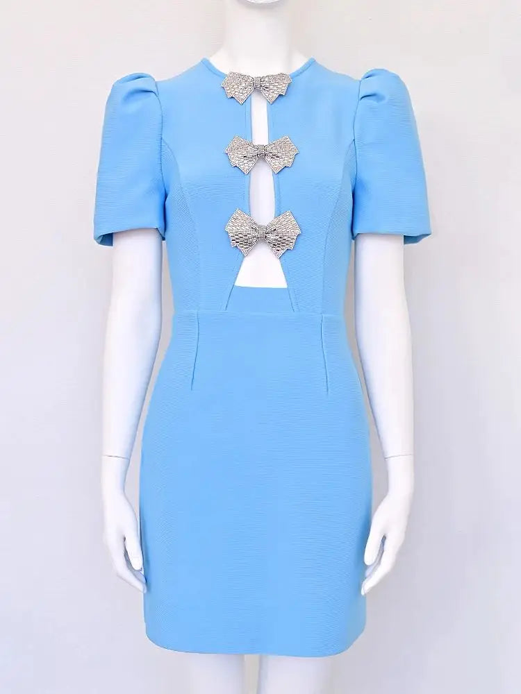 Sky Blue Crystal Bandage Bodycon Dress VestiVogue SKY BLUE S