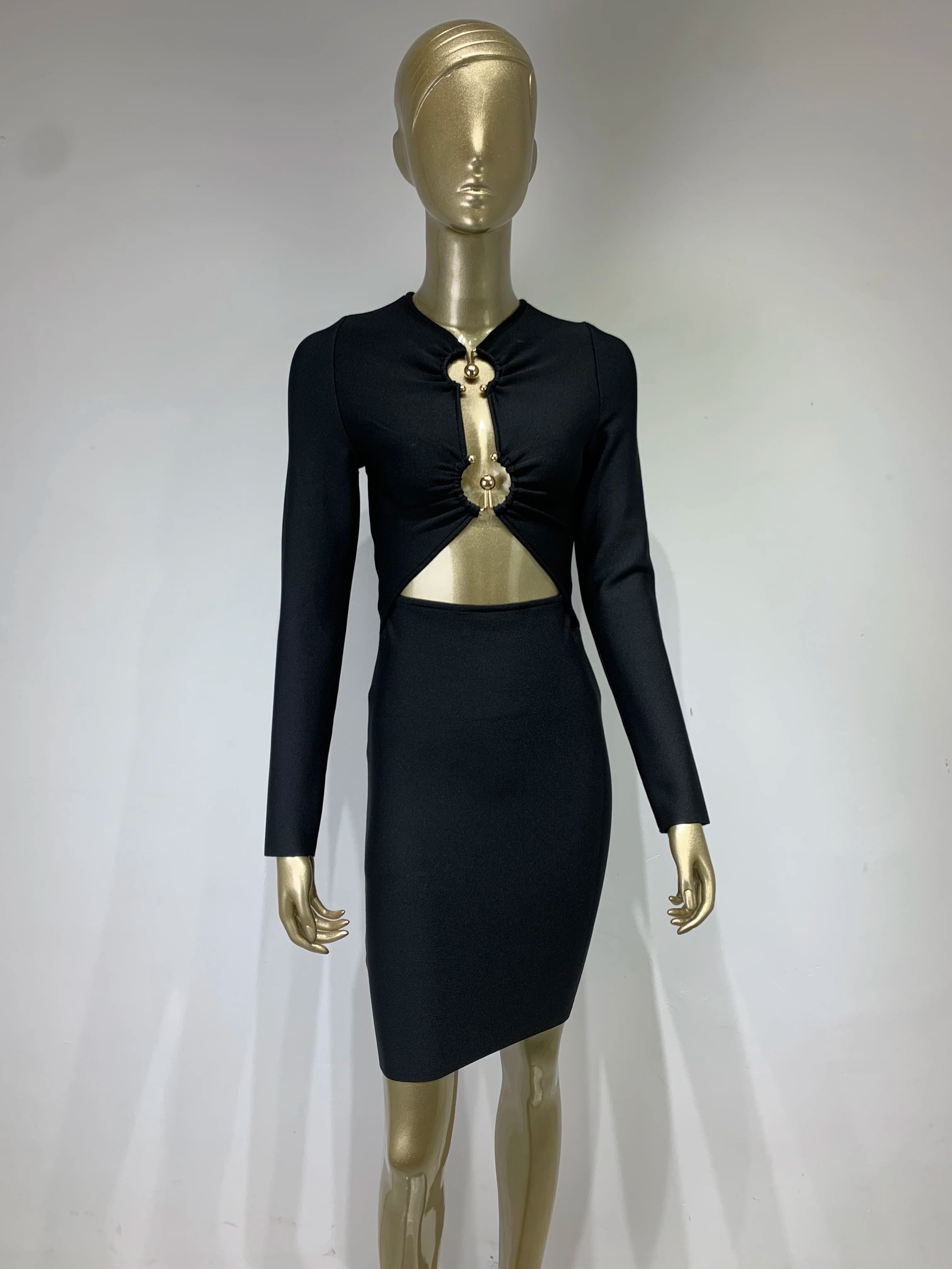 Elegant Black Sequined Bodycon Mini Dress with Hollow-Out Design VestiVogue