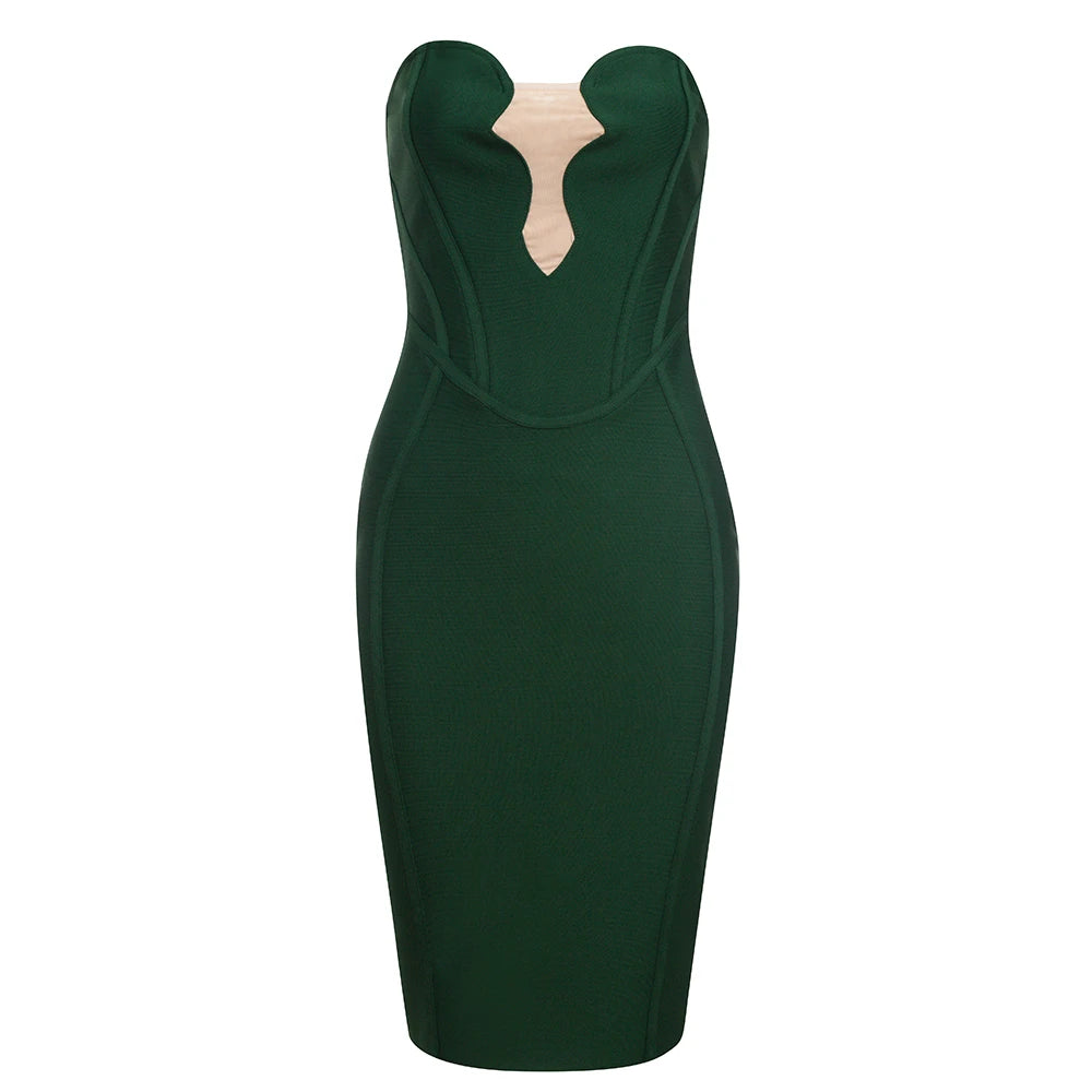 Green Strapless Bodycon Mini Dress VestiVogue