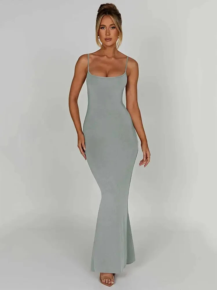 Backless Spaghetti Strap Bodycon Maxi Dress VestiVogue GRAY L