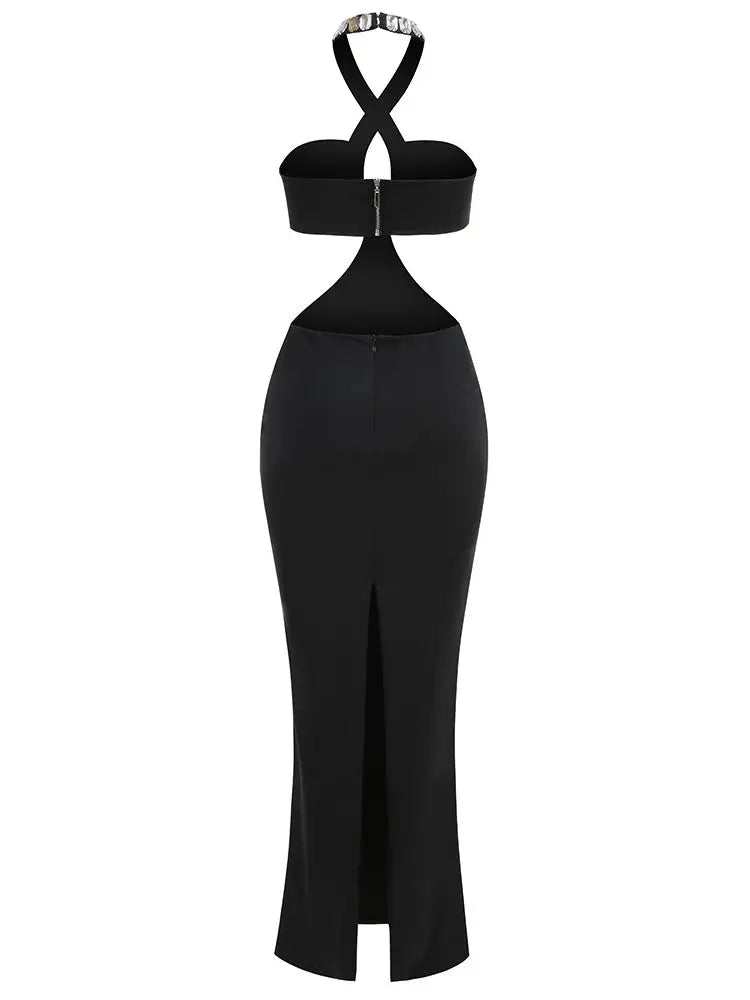 Cut Out Crystal Bodycon Maxi Dress VestiVogue  