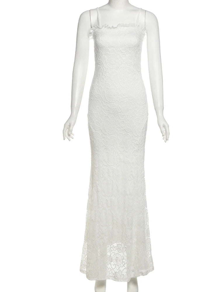 Off-Shoulder Backless Jacquard Ruffle Dress VestiVogue