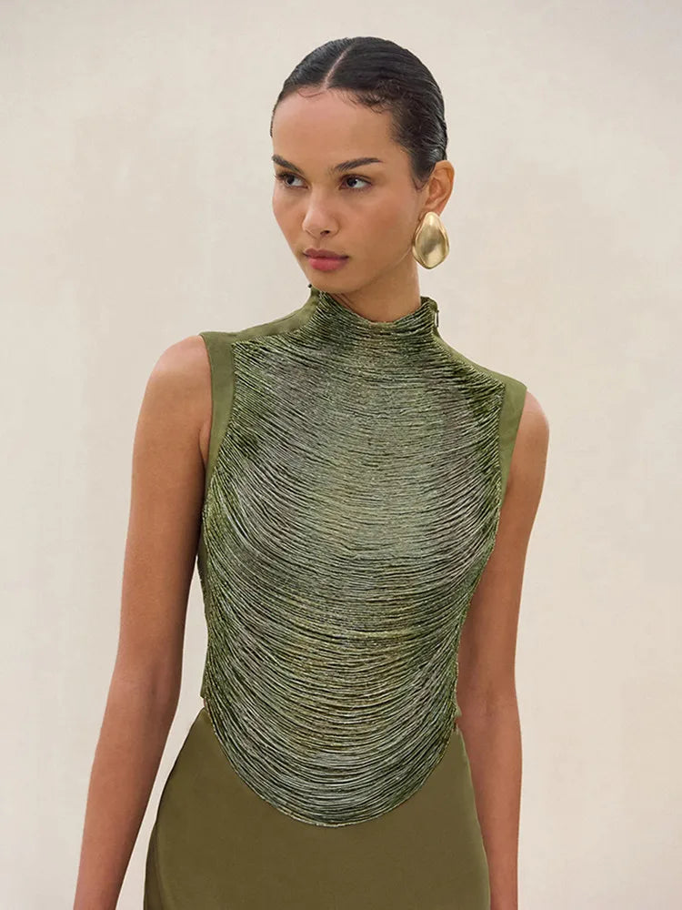 Army Green Maxi Two-Piece Tassel Skirt Set VestiVogue