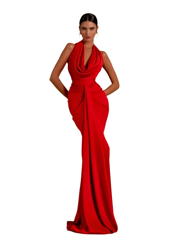 Bold Red Backless Maxi Dress VestiVogue