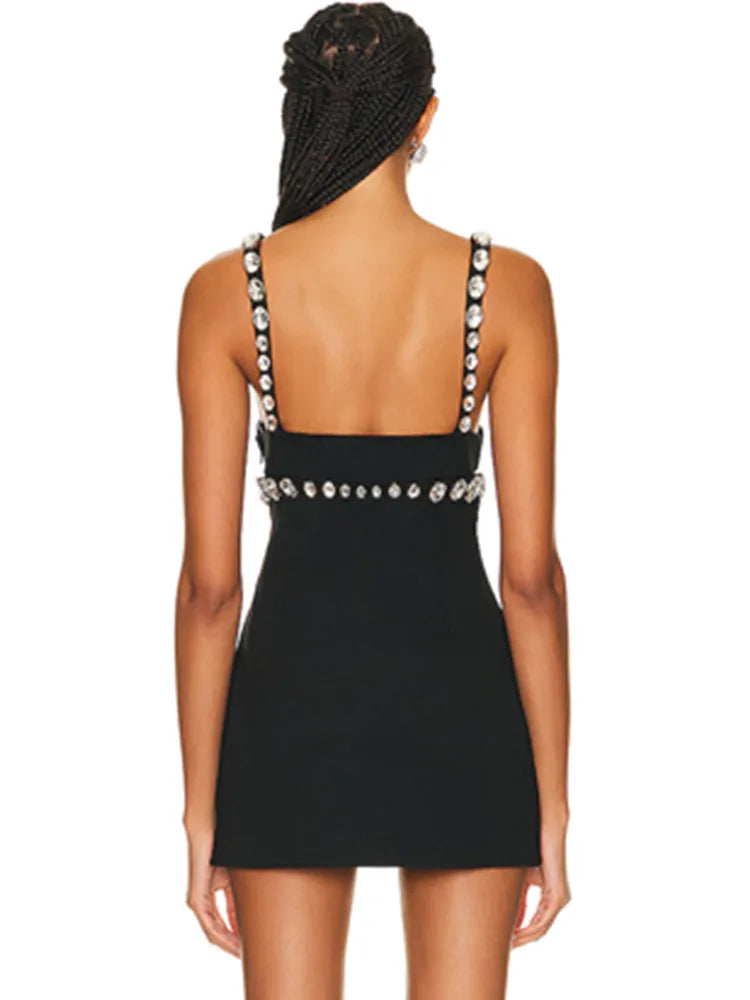 Diamond V-Neck Bodycon Mini Dress - Black VestiVogue  