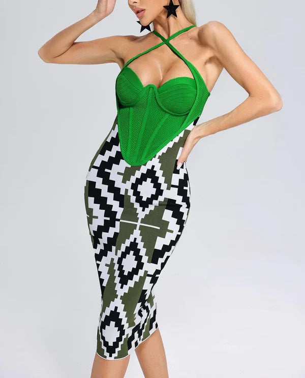 Chic V-Neck Bodycon Midi Dress VestiVogue green XS