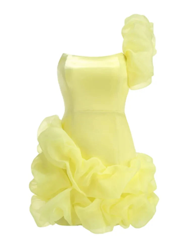 Yellow Satin Mini Party Dress VestiVogue  