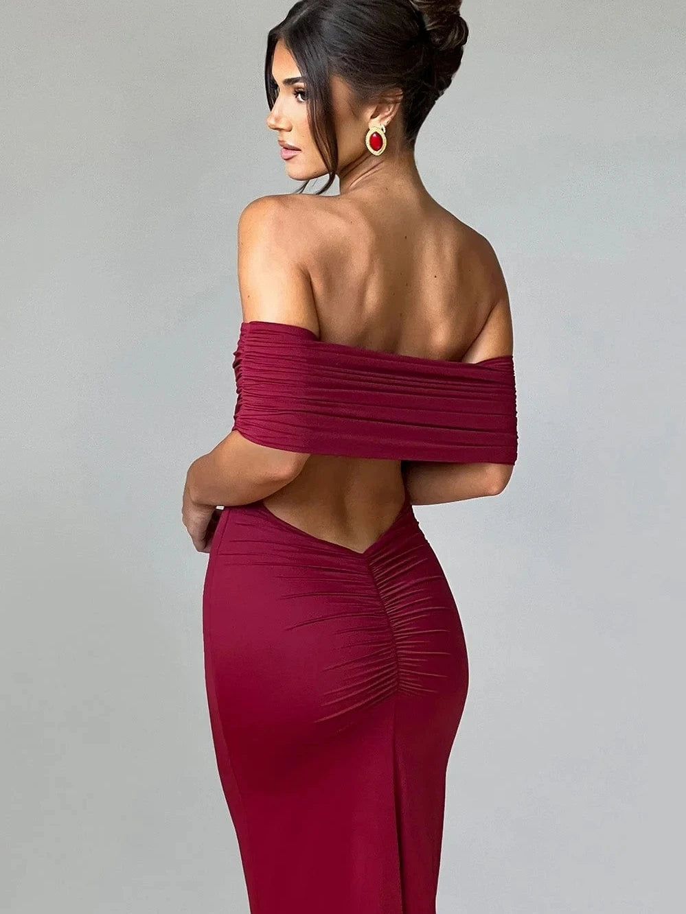 One Shoulder Backless Evening Dress VestiVogue S Red