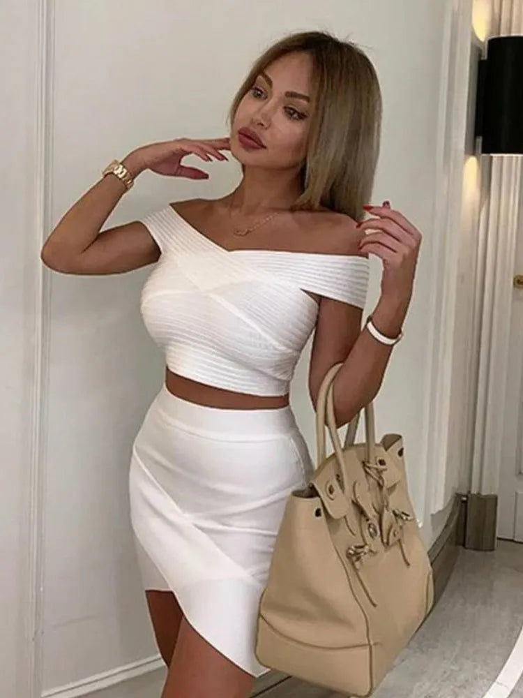 White Off-The-Shoulder Bandage Mini Dress VestiVogue