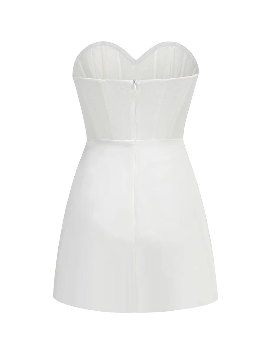 White Satin Strapless Mini Party Dress VestiVogue