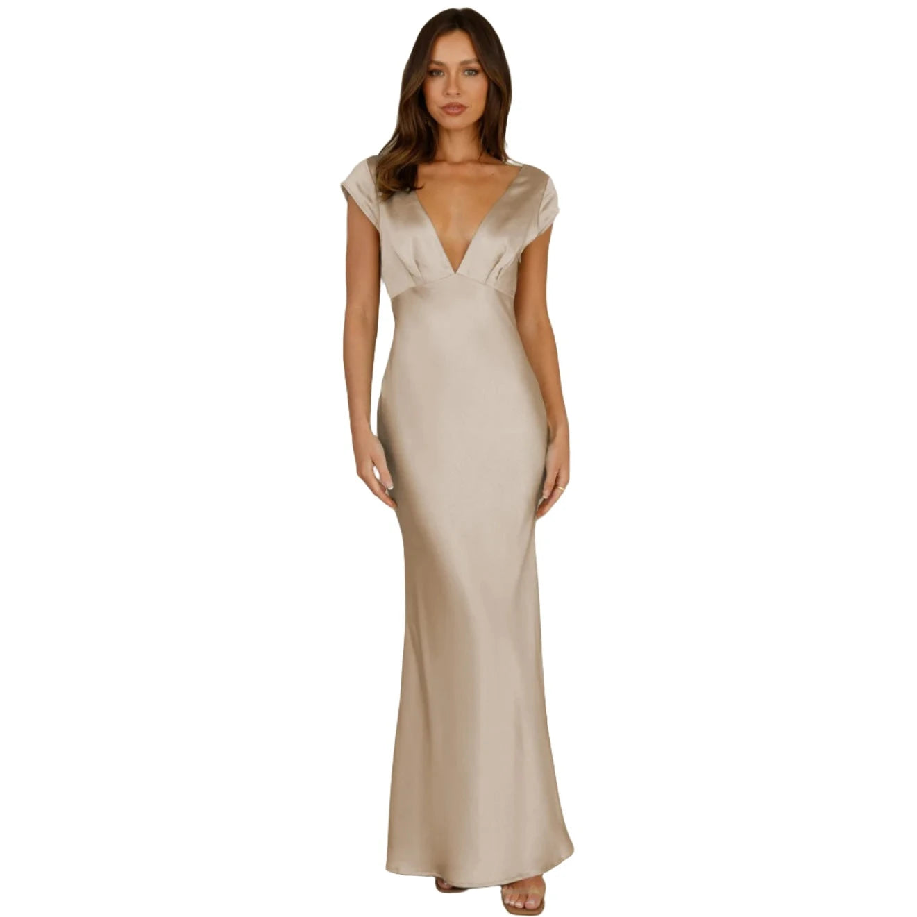 V-neck drape dress VestiVogue Apricot S