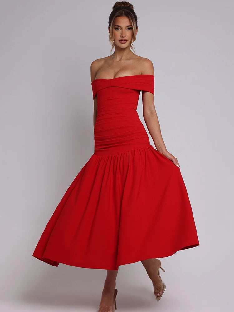 Elegant One-Shoulder Backless Midi Dress VestiVogue  