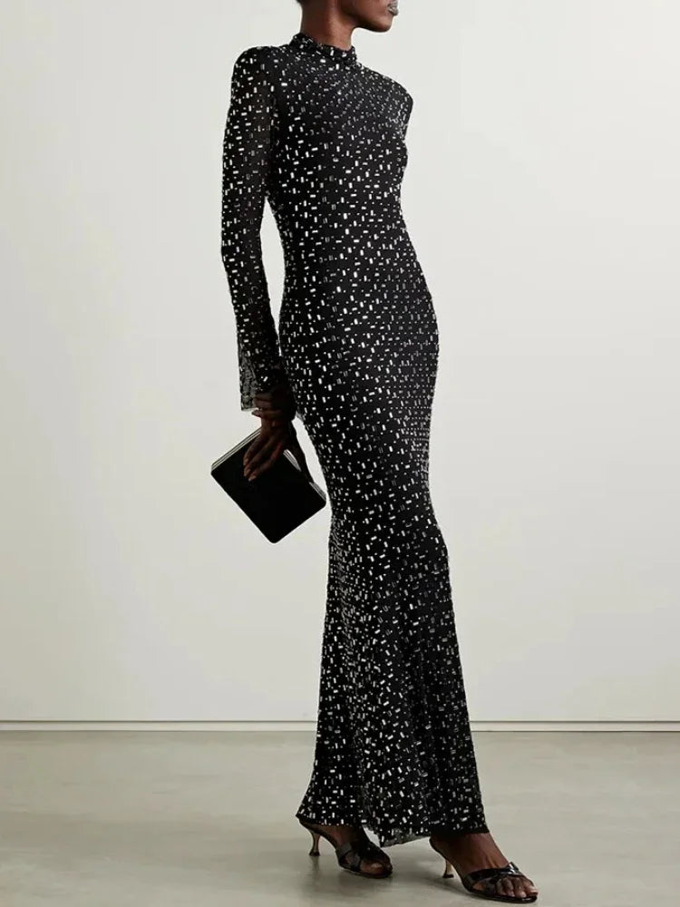 Turtleneck Sequined Maxi Dress VestiVogue