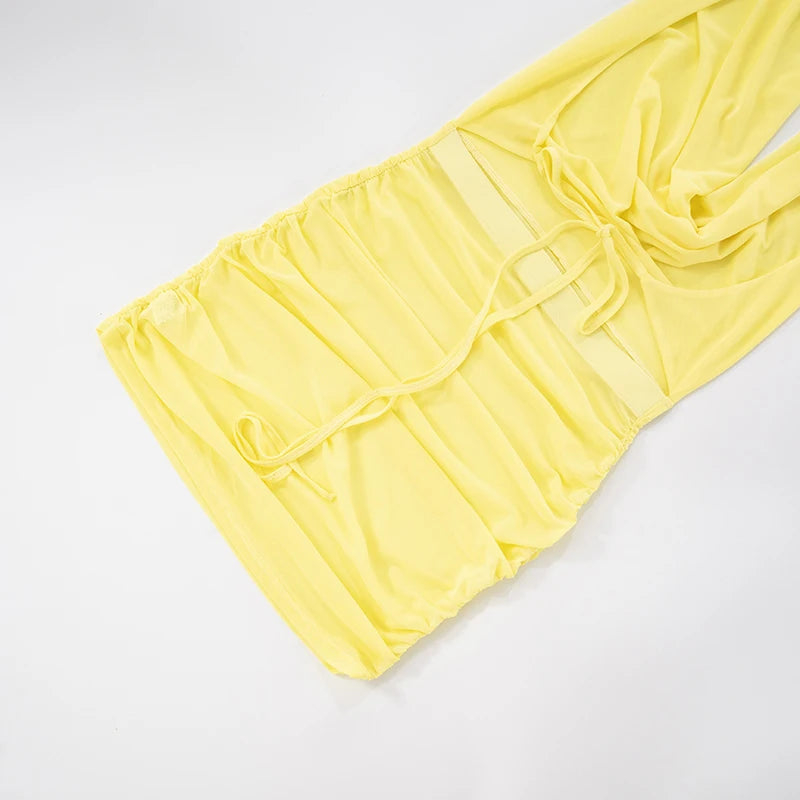 Backless Mesh Swing Collar Pleated Mini Dress VestiVogue