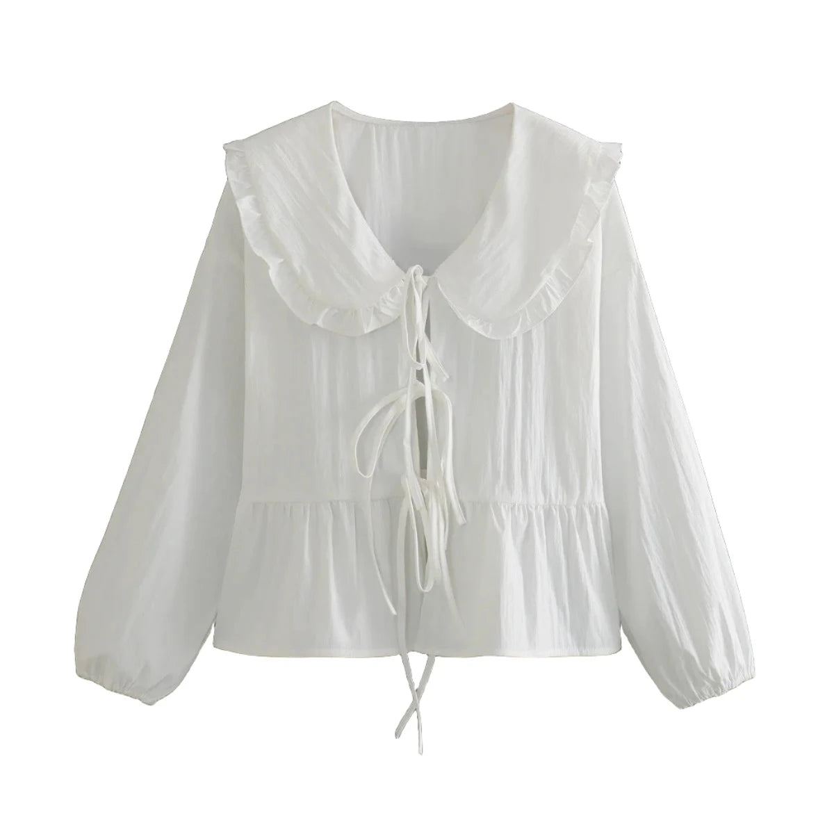 Long Sleeve Blouse with Pleats knots VestiVogue WHITE L
