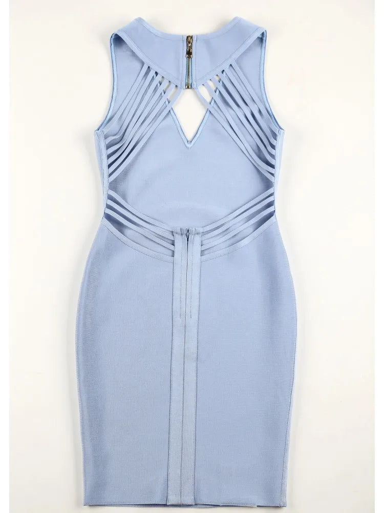 Light Blue V Neck Backless Bandage Dress VestiVogue  