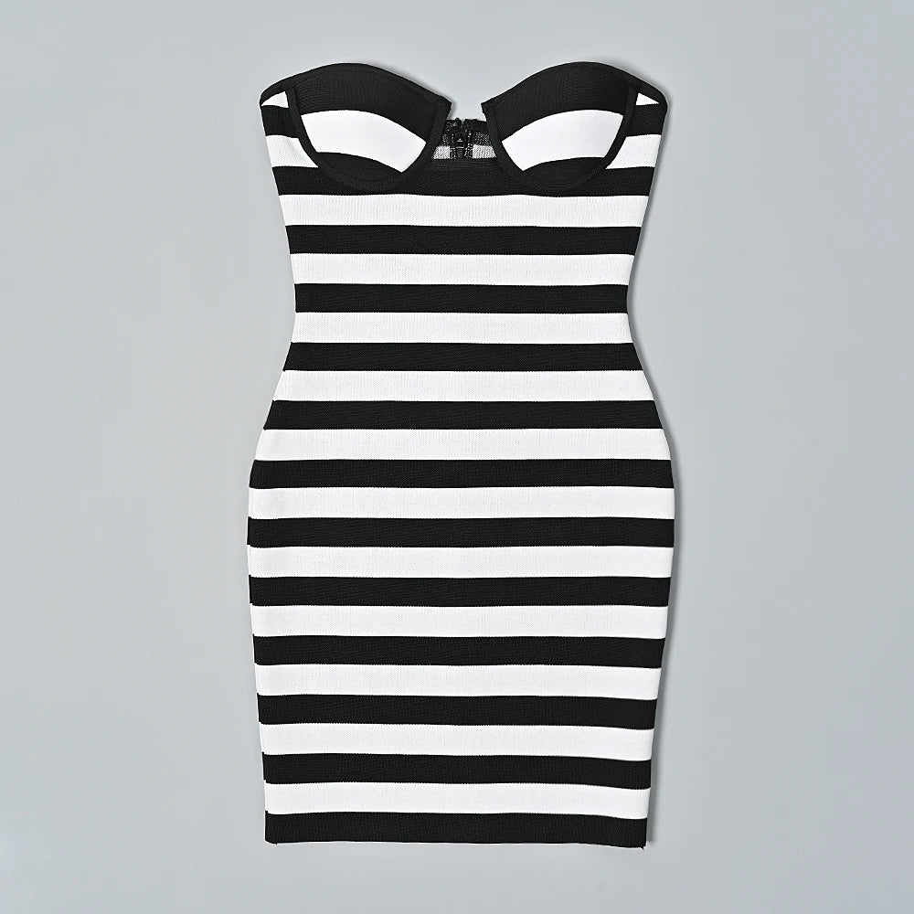 Strapless Mini Bandage Dress in Black and White VestiVogue