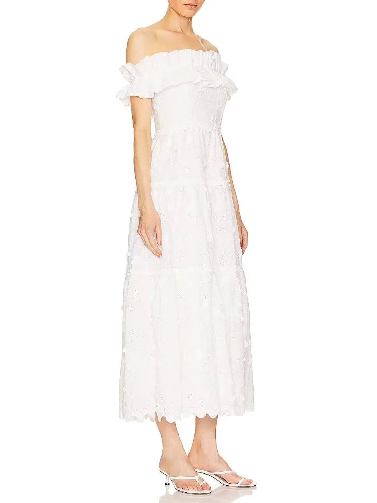 Off Shoulder White Long Dress for Birthday and Celebrity Parties VestiVogue  