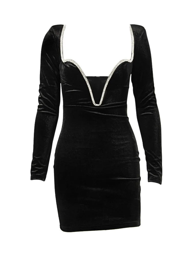 Deep V Backless Velvet Mini Dress VestiVogue  