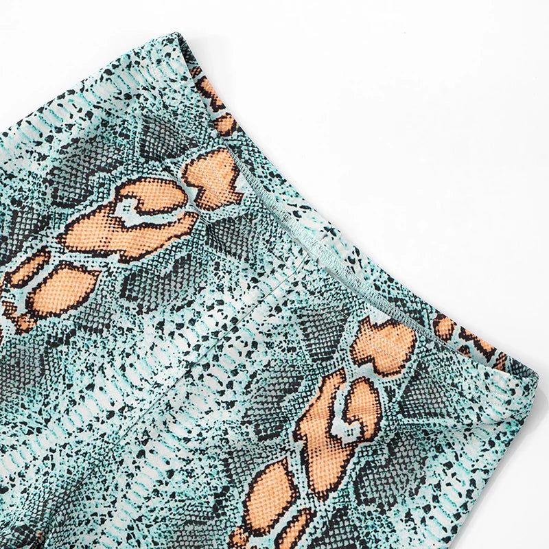 Python Print Mid-Waist Skinny Pants with Elastic Waist VestiVogue