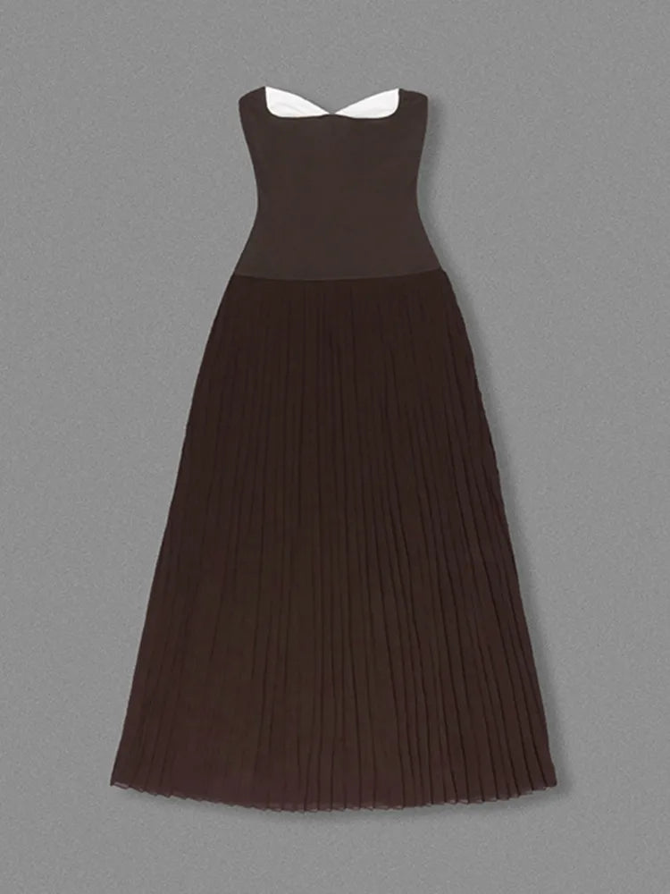 Chic Pleated Strapless Brown Mini Gown VestiVogue