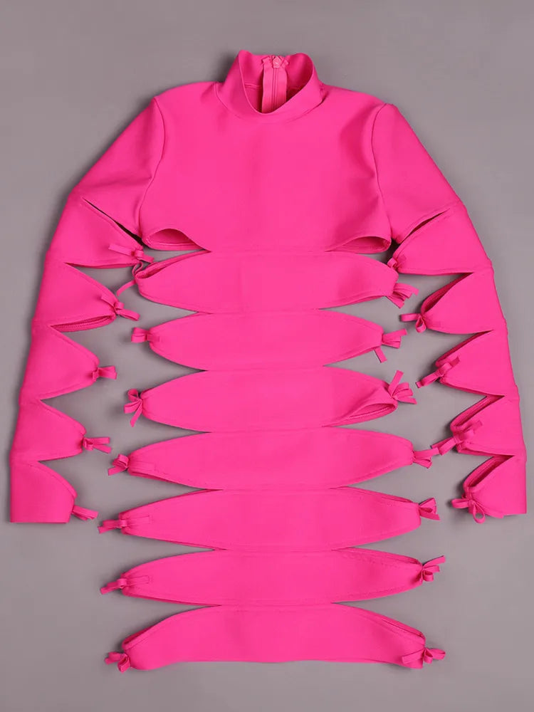 Hot Pink Turtleneck Bandage Dress VestiVogue  