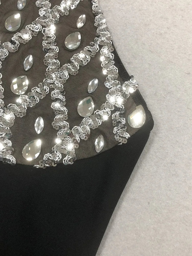 Elegant Black Halter Beaded Bodycon Maxi Dress VestiVogue