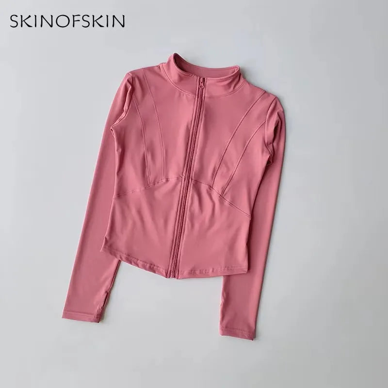 Slim Fit Quick-Dry Long Sleeved Zip-Up Yoga Jacket VestiVogue CPink S
