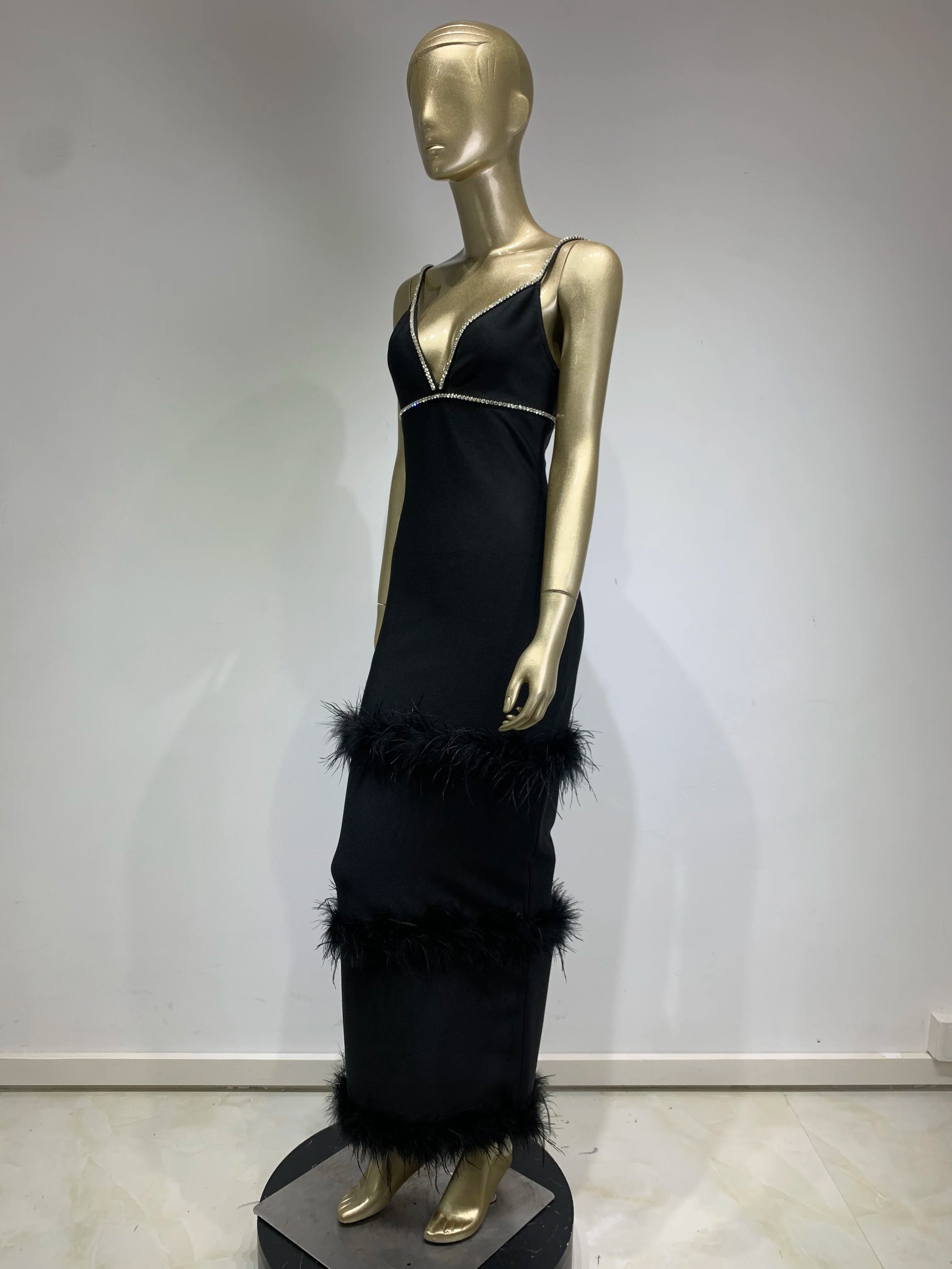 Black Lace V Neck Trumpet Maxi Dress VestiVogue