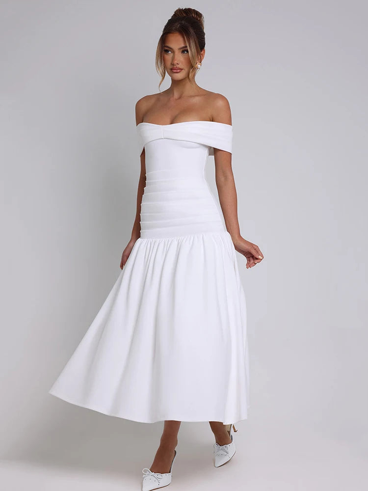 Elegant One-Shoulder Backless Midi Dress VestiVogue  