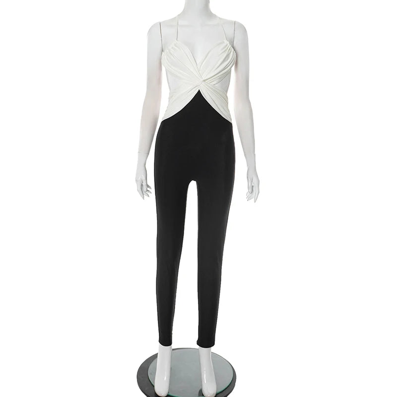 Elegant Backless Spaghetti Strap Jumpsuit with Cross Hollow Design VestiVogue black L