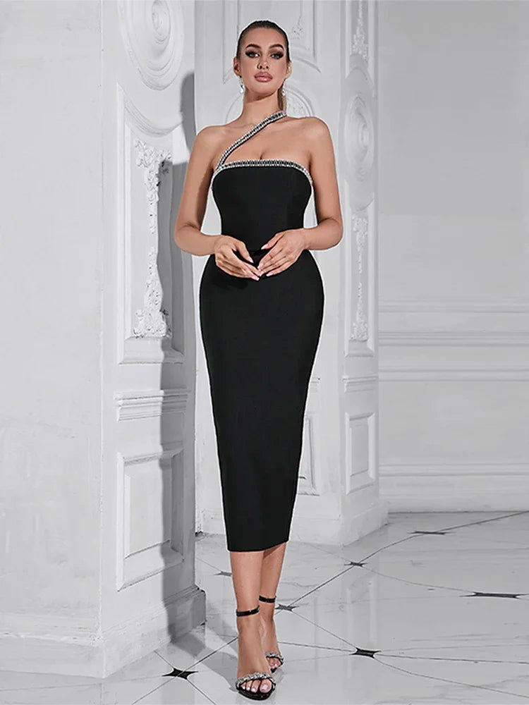 One Shoulder Diamond Bandage Dress VestiVogue