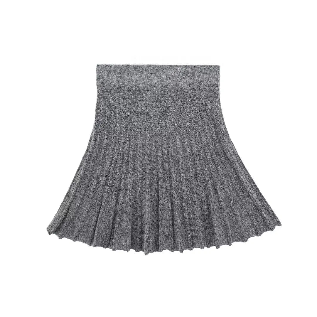 Chic Knitted Skirt Suit with High Collar Pullover and Mini Skirt VestiVogue only skirt L