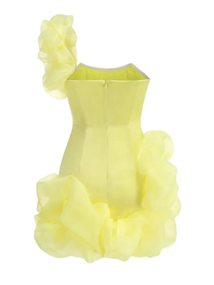 Yellow Satin Mini Party Dress VestiVogue  